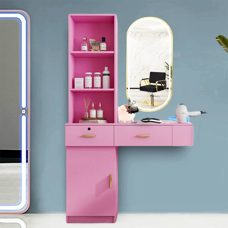Wall Mount Makeup Vanity Dressing Table,Drawers & Hair Dryer Holder - W39.76*D13.19*H66.93