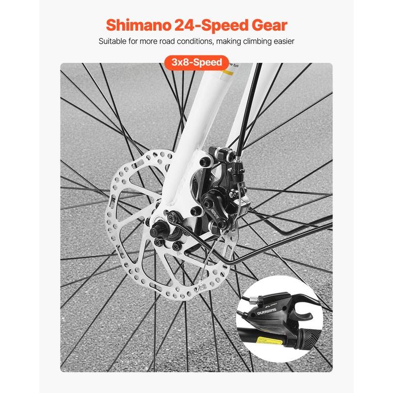 Hybrid Bike with 24-Speed Shimano Drivetrain, Step-Over Frame - 68.92 x 25.20 x (36.22-40.09) inch