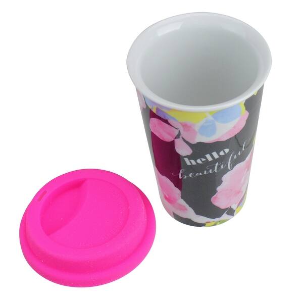 Shop 12oz Double Insulated Hello Beautiful Ceramic Travel Mug With Pink Silicone Lid Overstock 29613017