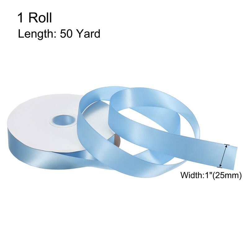 Satin Ribbon Grosgrain Valentine Solid Double Face Wedding Ribbon - Light Blue - 1" x 50 Yard