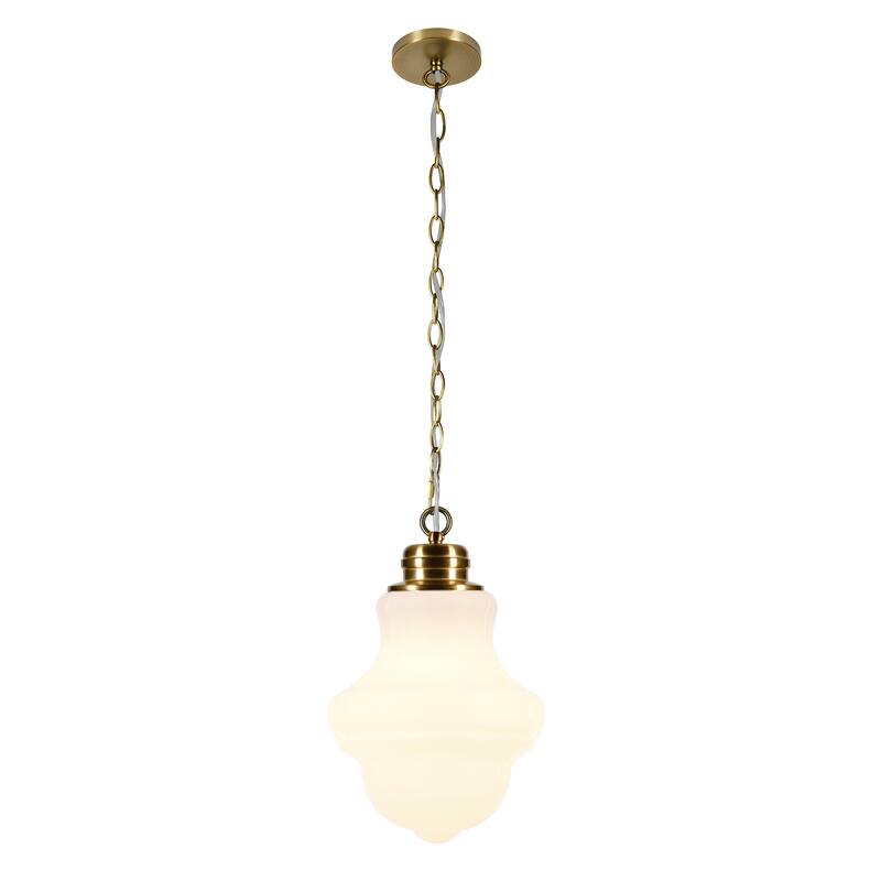Annie Brass and White Milk Glass Pendant - Brass/Milk Glass