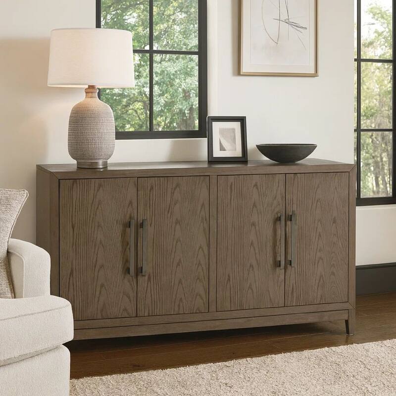 64 Inch Sideboard Buffet Server, 2 Double Door Cabinets, Rustic Brown