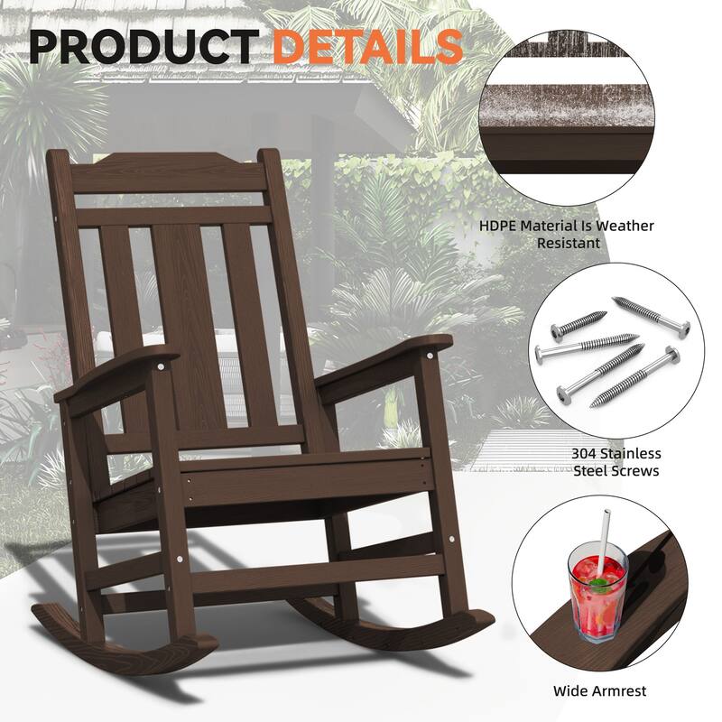 Outdoor Patio HDPE Rocking Chiar, Extra Wide Seat & Backrest