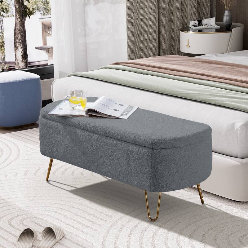 Ouyessir Modern Sherpa Storage Bench, Ottoman with Storage