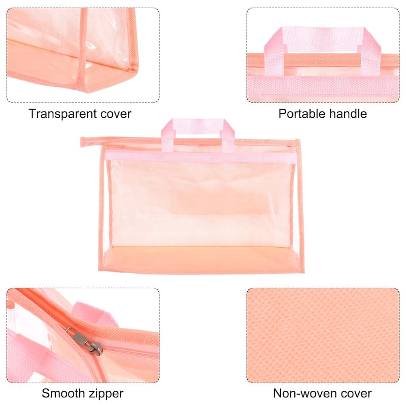 Handbag Dust Bags, 4 Pack Clear Purse Storage Organizer, Pink - Beige