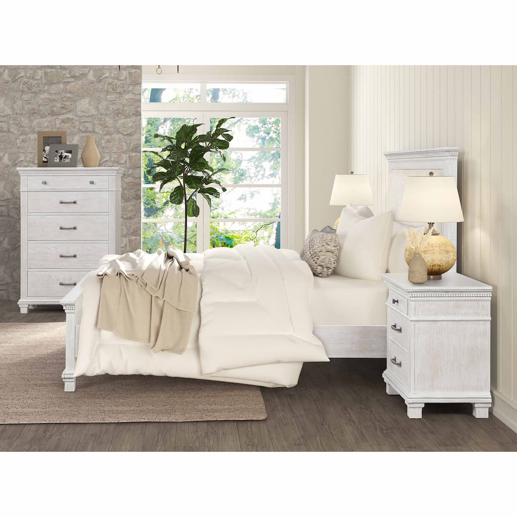 Furniture of America Eleanor Modern Rustic 3-Piece Weathered Grey Wood Panel Bedroom Set with Dentil Molding