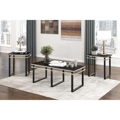 Coffee Table And End Tables Set Occasional 3pc Tables Tempered Glass Top Metal Frame