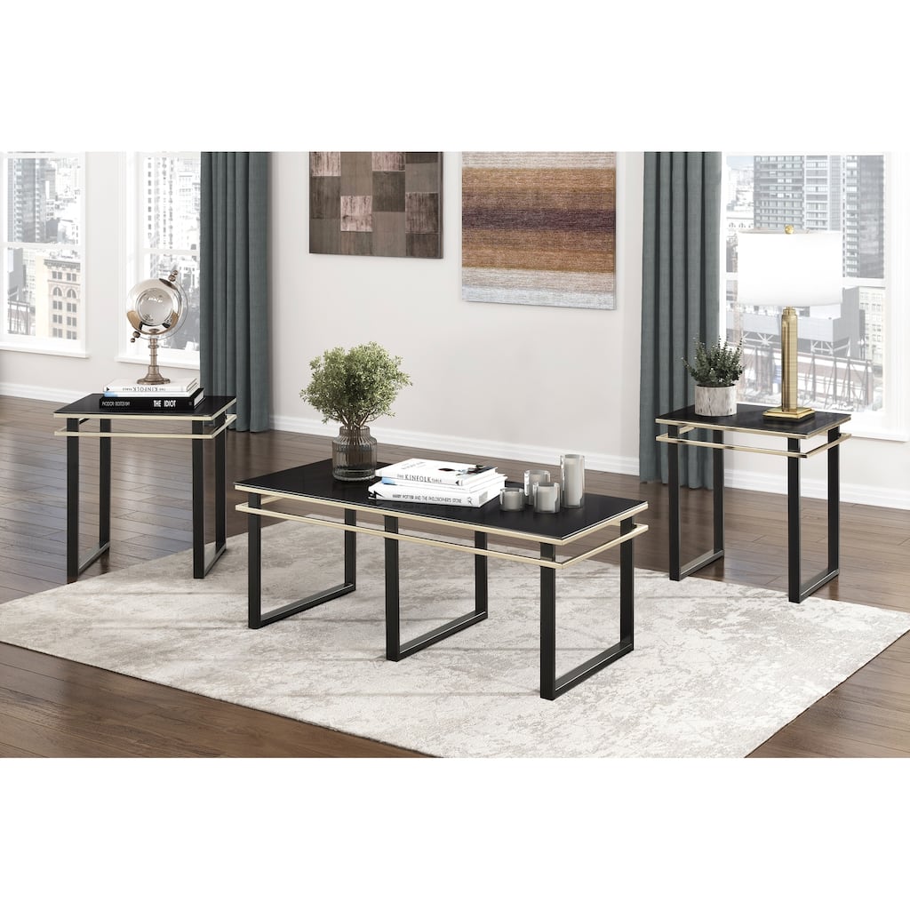 Coffee Table And End Tables Set Occasional 3pc Tables Tempered Glass Top Metal Frame