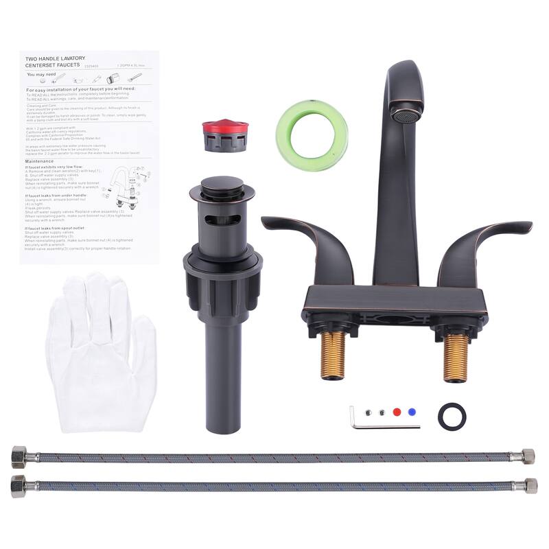 WOWOW 4 in. Centerset Double-Handle Bathroom Faucet with Pop Up Drain