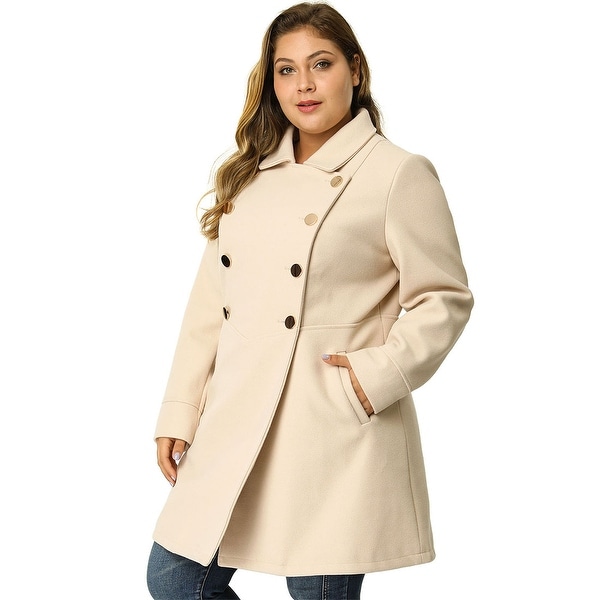 Women's Plus Size A Line Turn Down Collar Double Breasted Coat. Opens flyout.