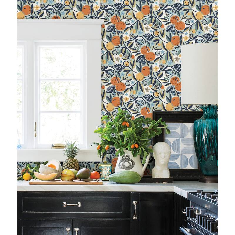 Pip & Lo Navy Clementine Garden Peel & Stick Wallpaper