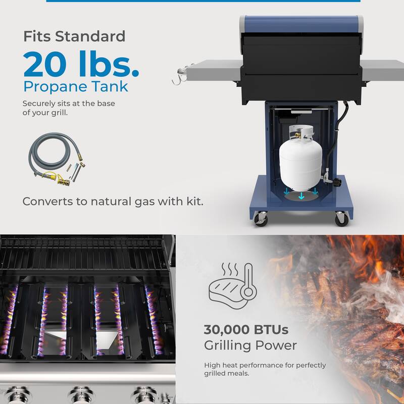 Kenmore 3-Burner Propane Gas Grill with Foldable Side Shelves