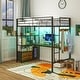 preview thumbnail 1 of 7, HOMCOM Metal Loft Bed Twin Size with L-Shaped Desk, LED Lights, Charging Station, Twin Loft Bed Frame with Shelves Black - Twin