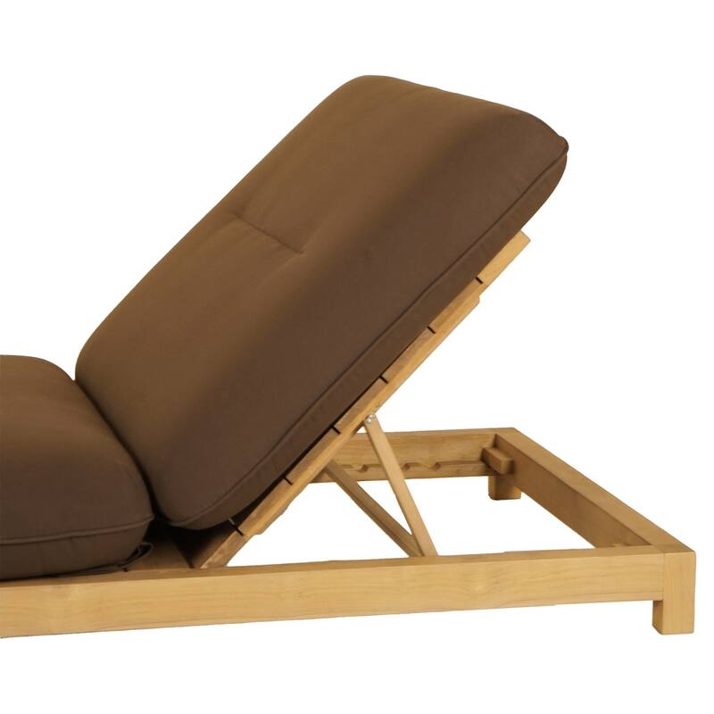 NADAAL STUDIOS Sorelle Outdoor Lounge Chair, Adjustable Backrest, Solid Teak Frame, Brown Olefin Fabric