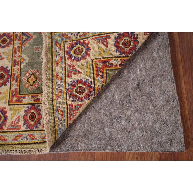 Geometric Kazak Foyer Rug Hand-Knotted Green Wool Carpet - 2'0" x 2'10"