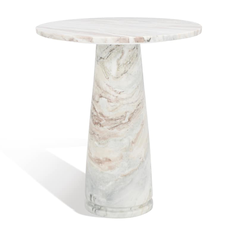SAFAVIEH Couture Ghicu Tall Round Marble Accent Table - 22 In W x 21 In D x 24 In H - 21"W x 21"D x 24"H - White