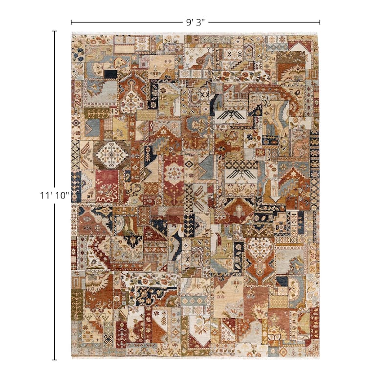 Patchwork One-of-a-Kind Hand-Knotted Area Rug, Multicolor - 9' 3" x 11' 10"