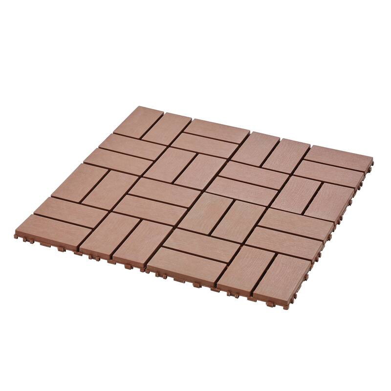 44-Piece 11.8"x11.8" Brown Wood-Plastic Composite Interlocking Deck Tiles for Indoor and Outdoor Spaces