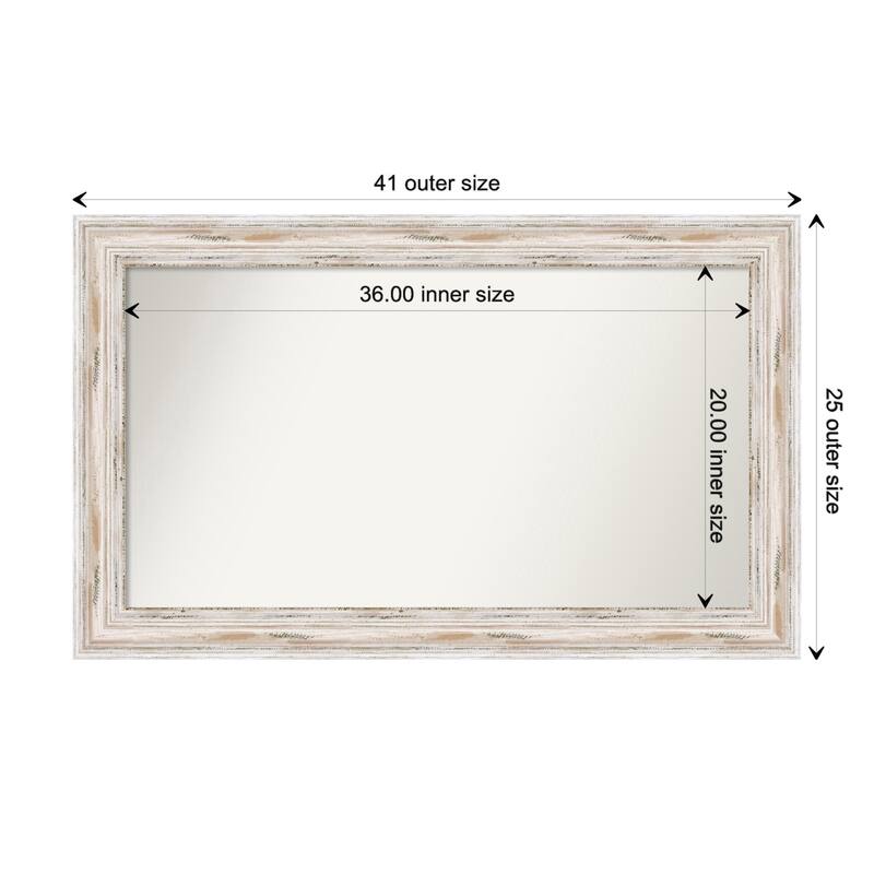 Alexandria White Wash Framed Non-Beveled Custom Wall Mirror, Bathroom Vanity Mirror - Outer Size: 41.25 x 25.25