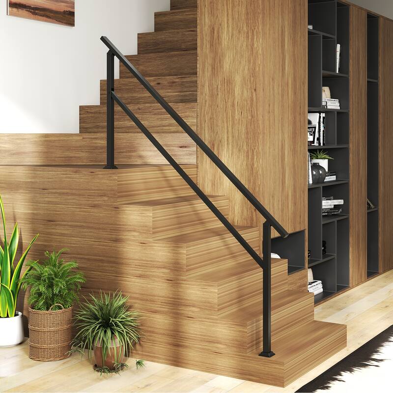 Gymax Metal Handrail 0-6 Steps w/Flexible Angle Adjustment