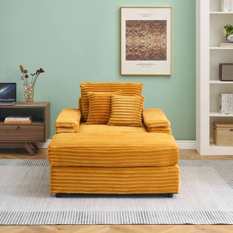 Corduroy Single Sofa Set with 2 Throw Pillows (500lb Capacity)