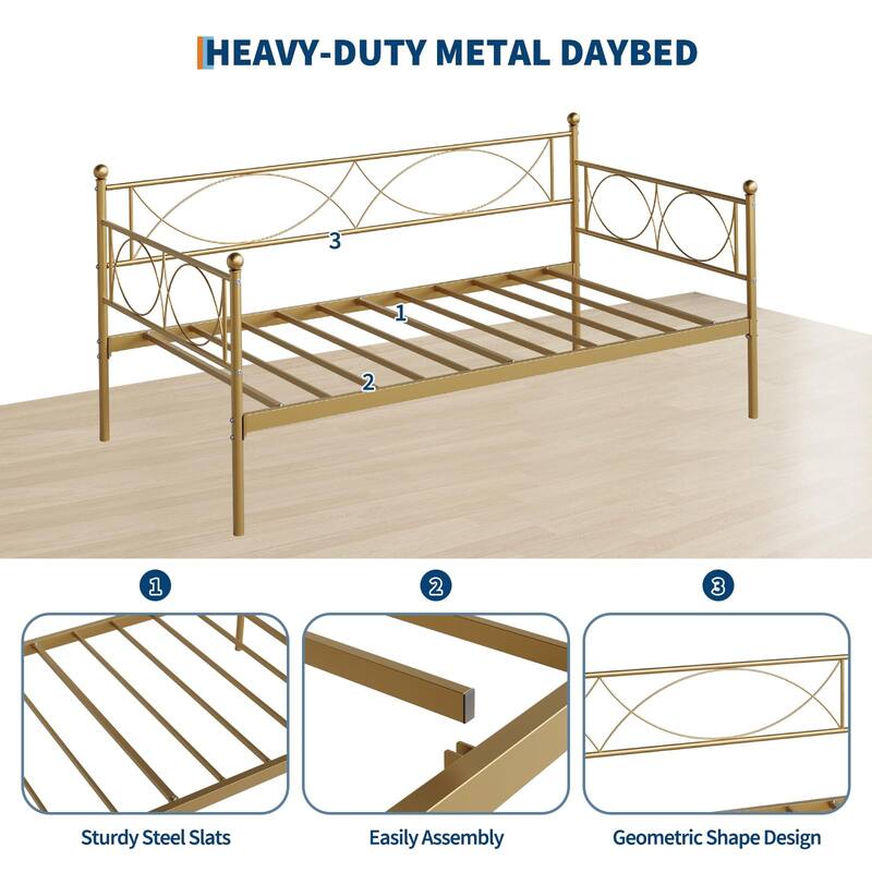 Twin daybed with Trundle,Metal Twin Daybed,Day Bed Sofa Bed Frame with Steel Slat Support,Multifunctional Daybed Frame