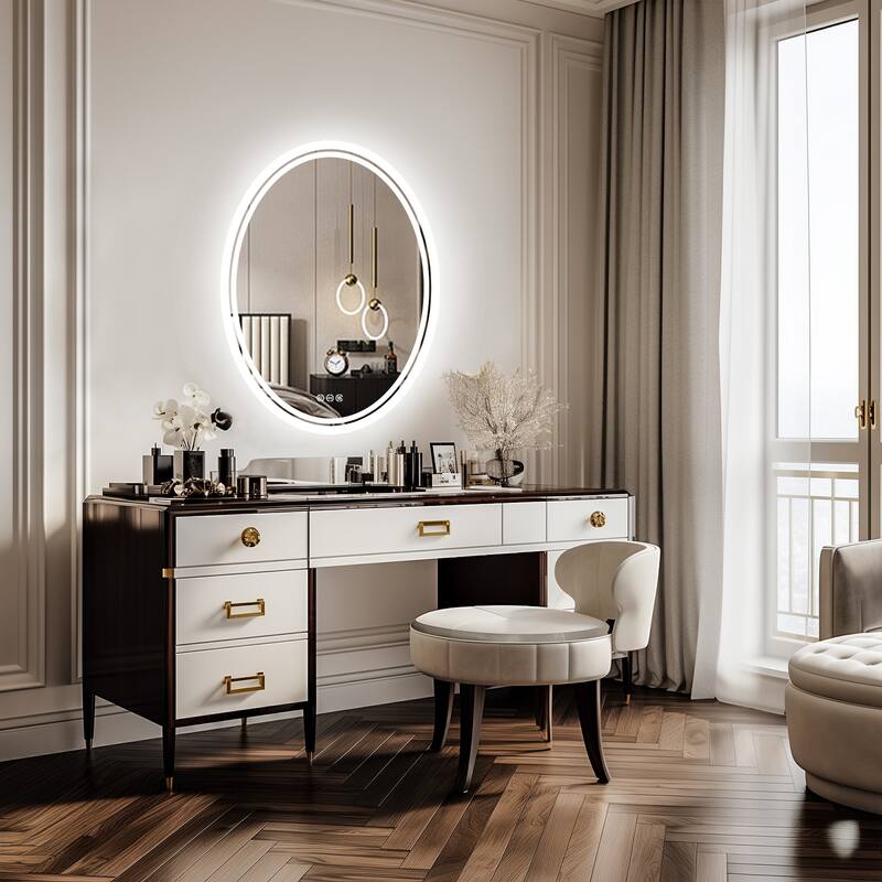 Backlit LED Bathroom Wall Mirror with Dimmable 3 Colors Anti-Fog