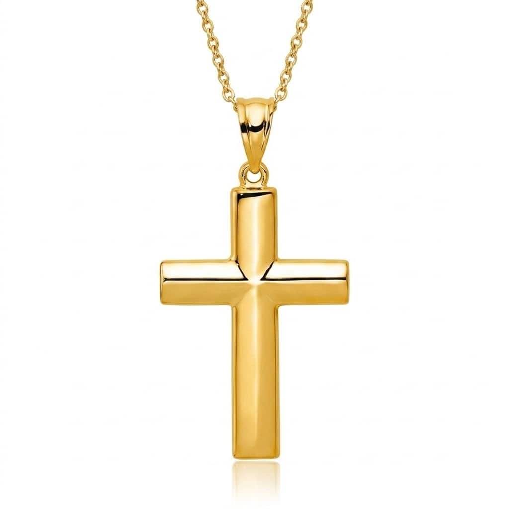 Curata 14k Yellow Gold 18" Large Polished Reversible Unisex Cross Necklace - 25.2x34.7mm