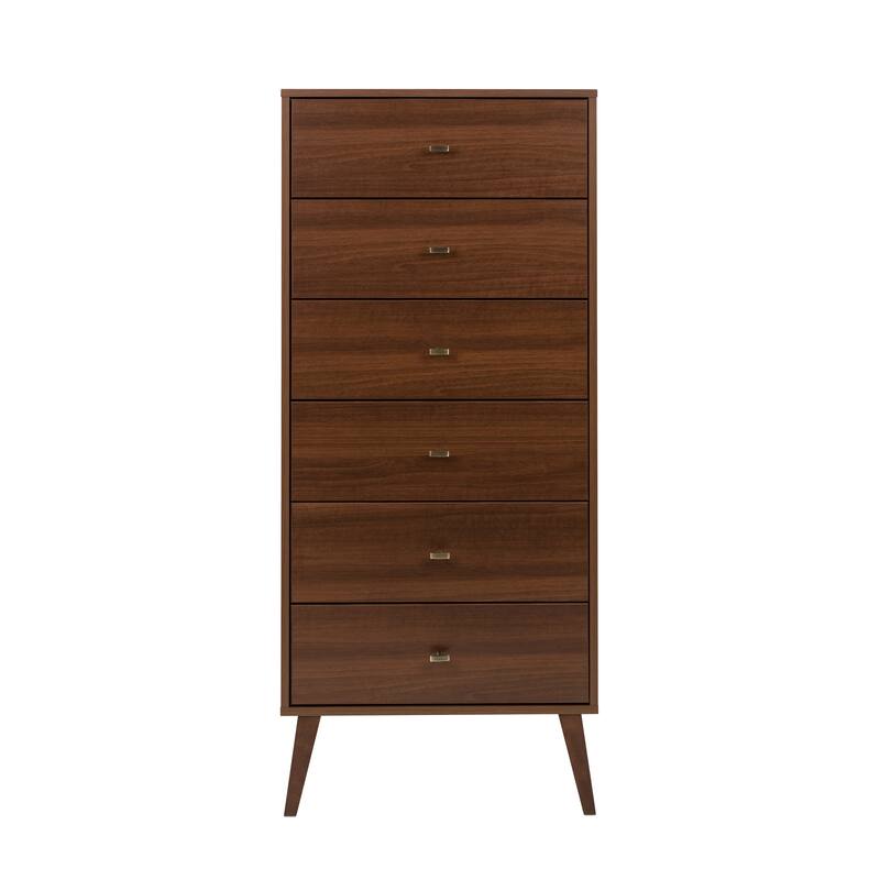 Prepac Milo Mid-Century Modern 6 Drawer Dresser, Tall Chest of Drawers, Retro Bedroom Furniture, Lingerie Dresser - Cherry