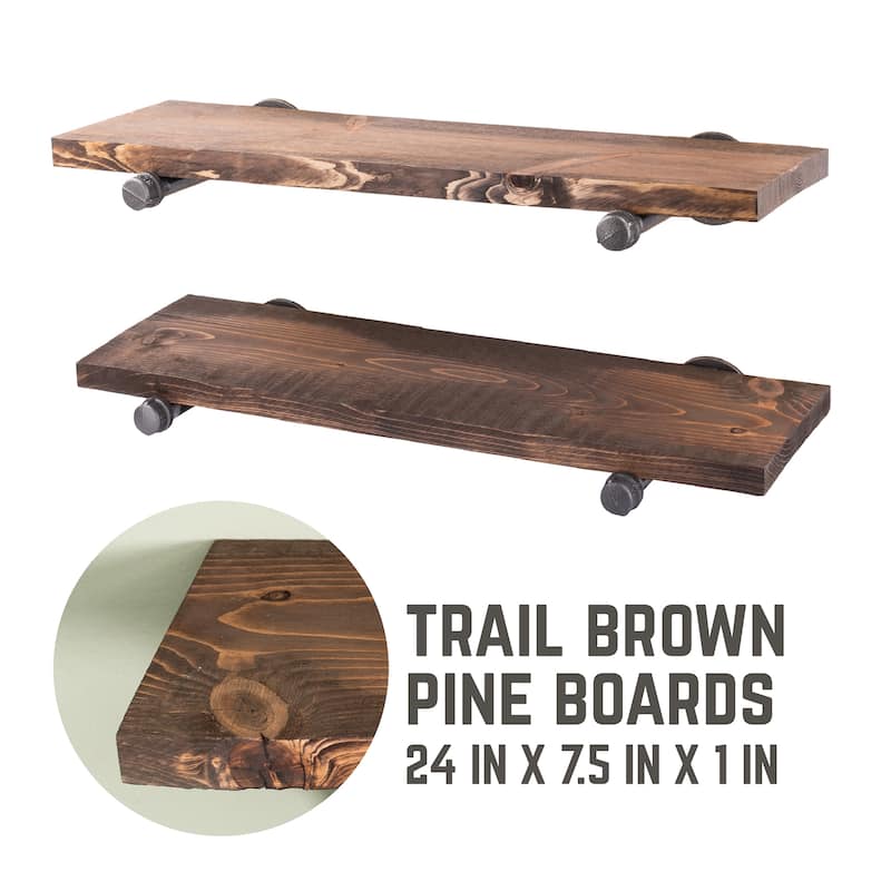 Restore Wood 24 in. Wall Shelf Straight Steel Pipe Brackets, Set of 2
