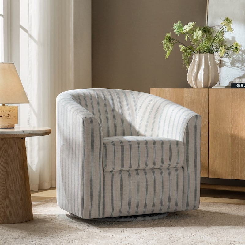 Cuenca Modern Living Room Wooden Upholstered 360° Swivel Barrel Chair with Metal Base and Wide Backrest - Turquoise