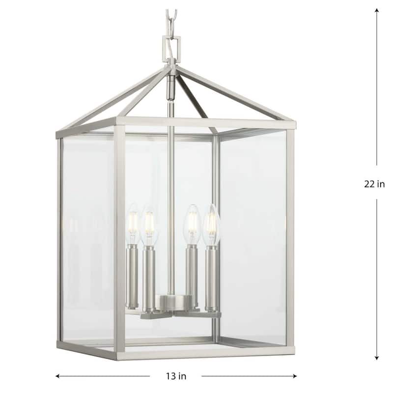 Hillcrest Collection Four-Light Brushed Nickel Transitional Hall & Foyer Light - 13 in x 13 in x 22 in