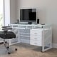 preview thumbnail 4 of 10, White Computer Desk with Frosted Glass Top and Three Drawer Pedestal