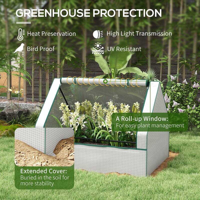 Outsunny Raised Garden Bed with Mini Greenhouse, Galvanized Outdoor Planter Box with Cover, for Herbs and Vegetables