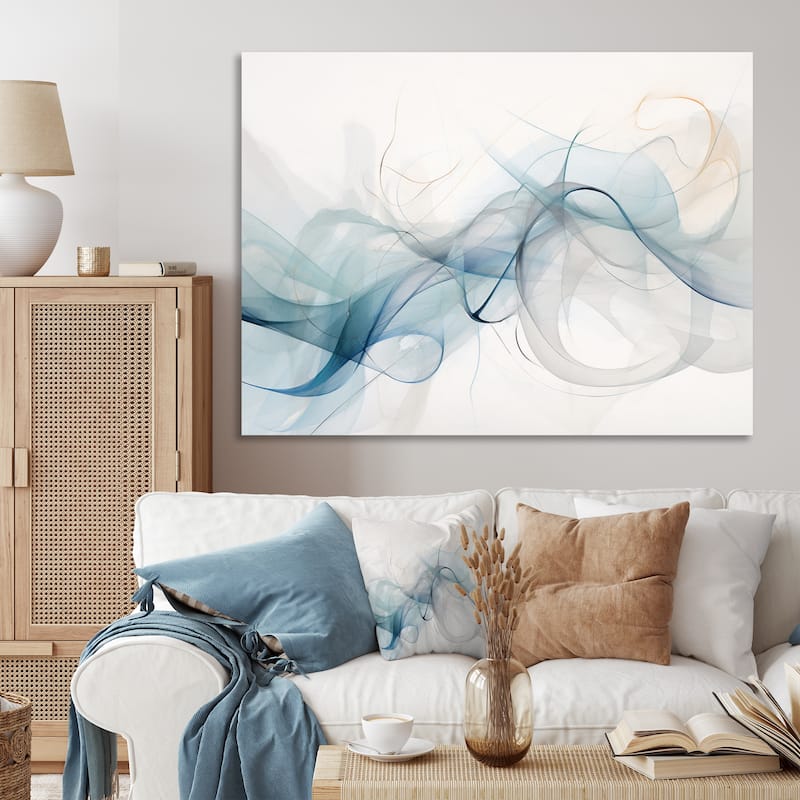 Designart "White Grey Line Art Abstract Calligraphy" Modern Wall Decor