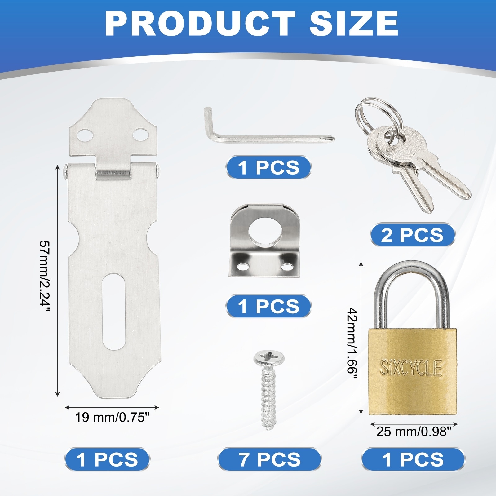 Stainless Steel Padlock Hasp, Lock Hasp Latch Door Slide Latch Locks with Single Copper Lock and Screws - Silver