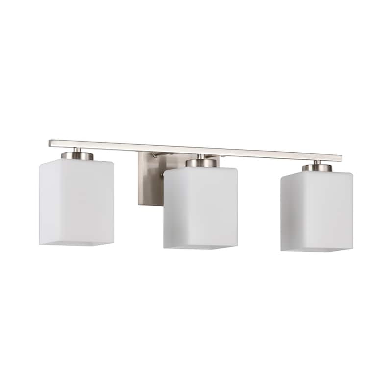 Brushed Nickel Indoor Bathroom Vanity Lights with Etched White Glass Square Rectangle Shades