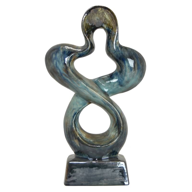 Accent Tabletop Decor, Blue Ceramic, Abstract Sculpture, 20 Inch