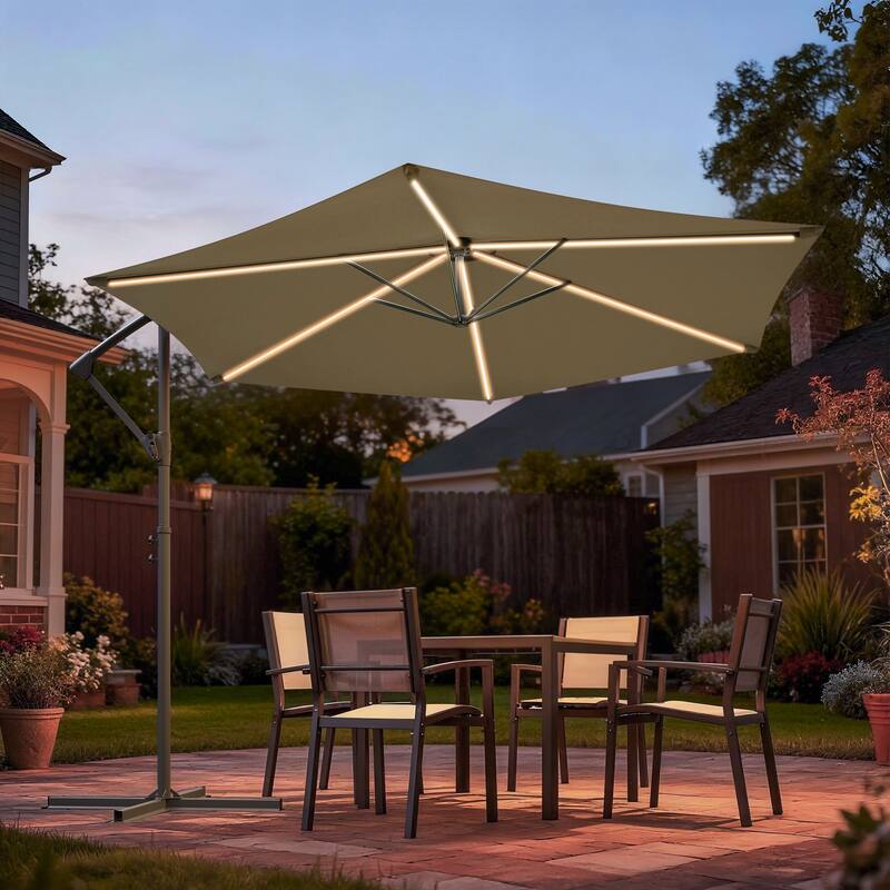Sonkuki Outdoor 10FT LED lighted Patio Offset umbrella for Garden - Taupe
