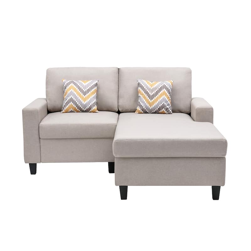 Linen Fabric 2-Seater Reversible Sofa Chaise with 2 Pillows and Interchangeable Legs in Beige