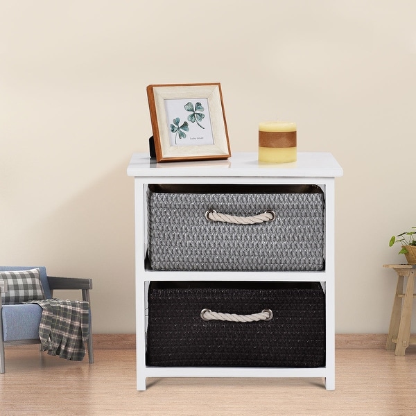 Shop Gymax Wooden Nightstands 2 Weaving Baskets Bedside ...