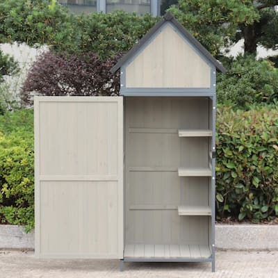 Outdoor Storage Shed with Floor,Metal Framed Tool Cabinet with Adjustable Shelves