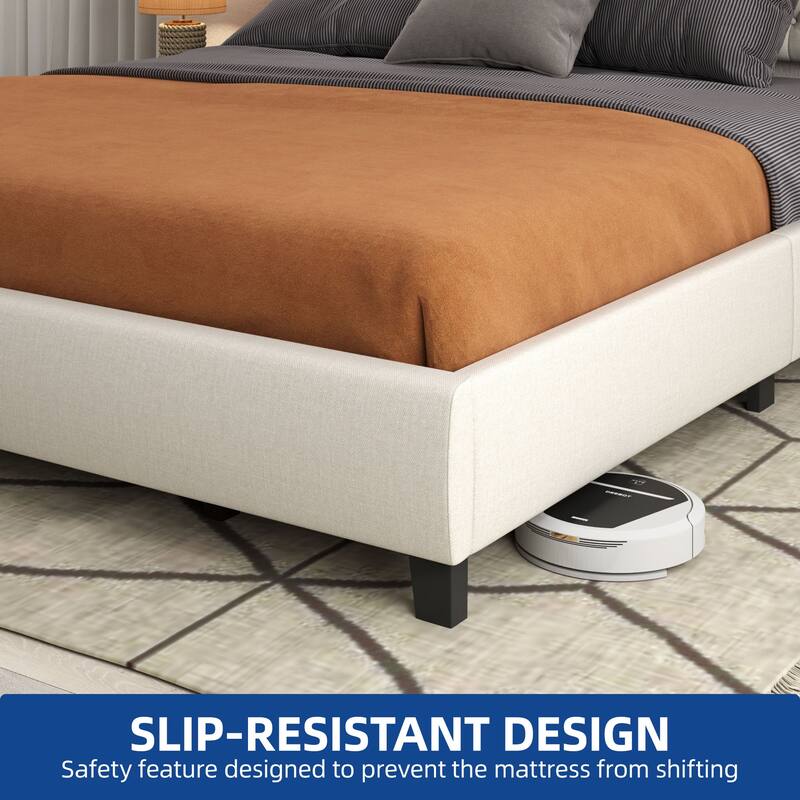 Moasis Linen Upholstered Platform Bed Velvet Bed Frame with Adjustable Headboard