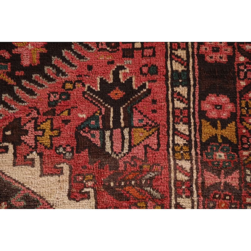 Pink Gharajeh Persian Vintage Runner Rug Handmade Tribal Wool Carpet - 3'2"x 12'9"