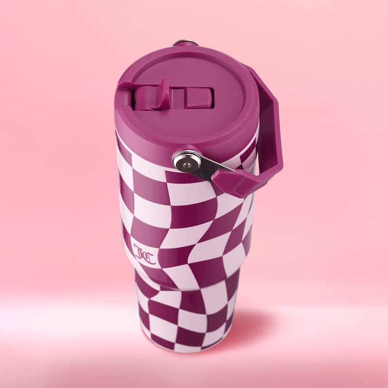 Juicy Couture Flip & Sip Hydration Stainless Steel Screw Top Tumbler with Flip Straw and Carry Handle