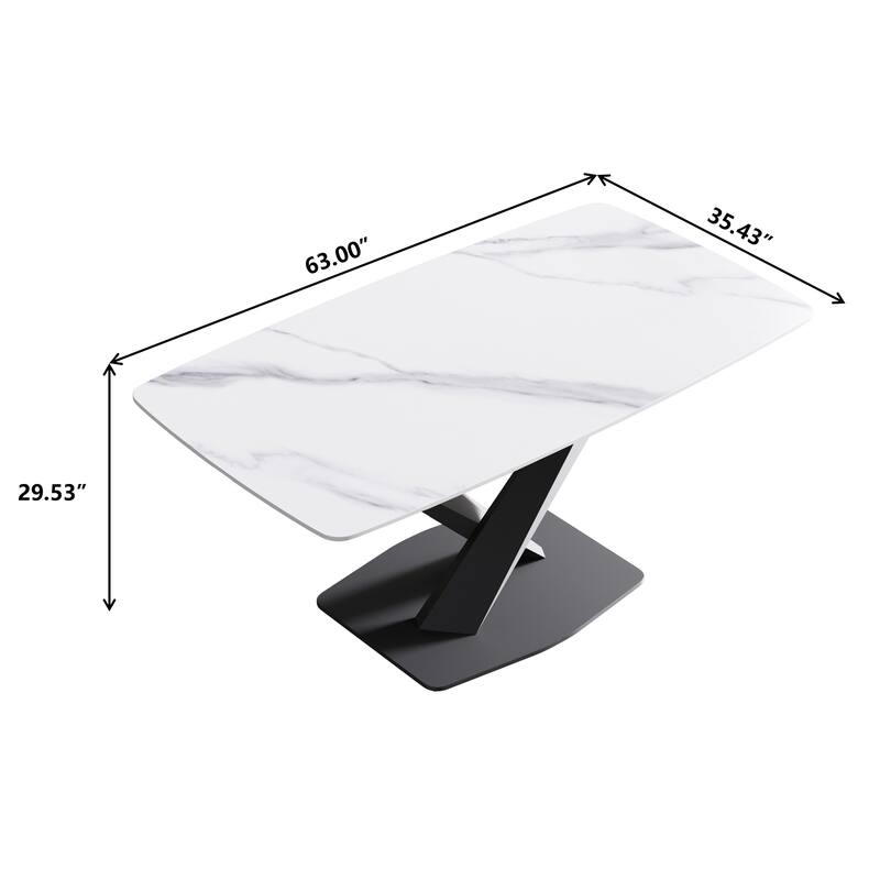 63" Modern Dining Table with Slate Stone Top and Metal Legs, Marble Dining Table