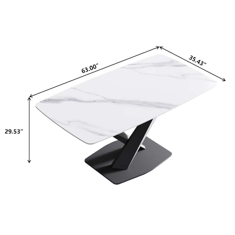 63" Modern Rectangular Sintered Stone Dining Table with Black X-Shaped Carbon Steel Legs