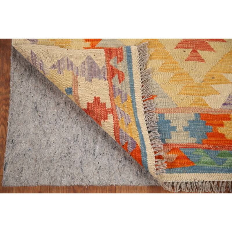 Hand Woven Oriental 100% Wool Carpet Southwestern Geometric Multi-Colored Kilim Area Rug - 6' 11'' X 5' 0''