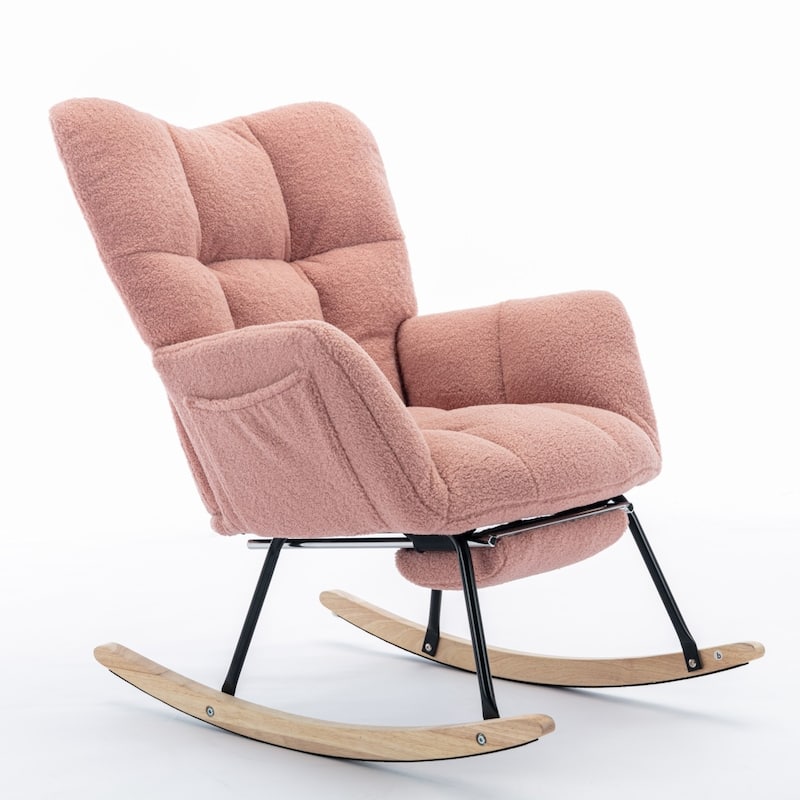 Modern Teddy Fabric Living Room Rocking Chair with Adjustable Footrest