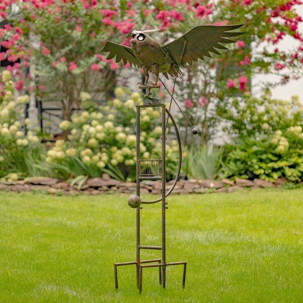Rocking Owl with Solar Eyes Moving Wings Garden Stake by Havenside Home Brown Iron